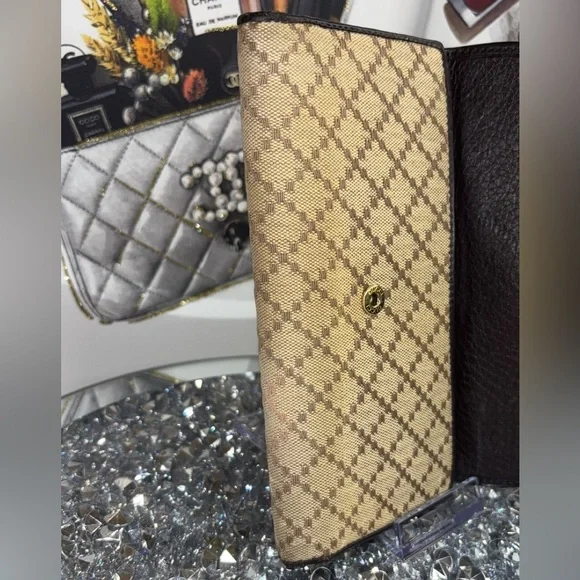 Gucci vintage 1973 Continental wallet Diamante canvas and black leather EUC - Picture 10 of 16